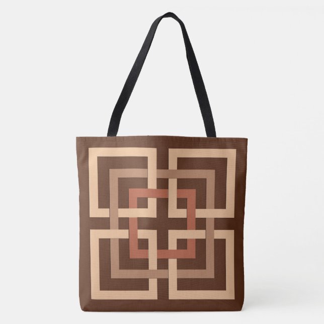 Moderne geometrische Quadrate, Schokoladenbraun un Tasche (Vorderseite)