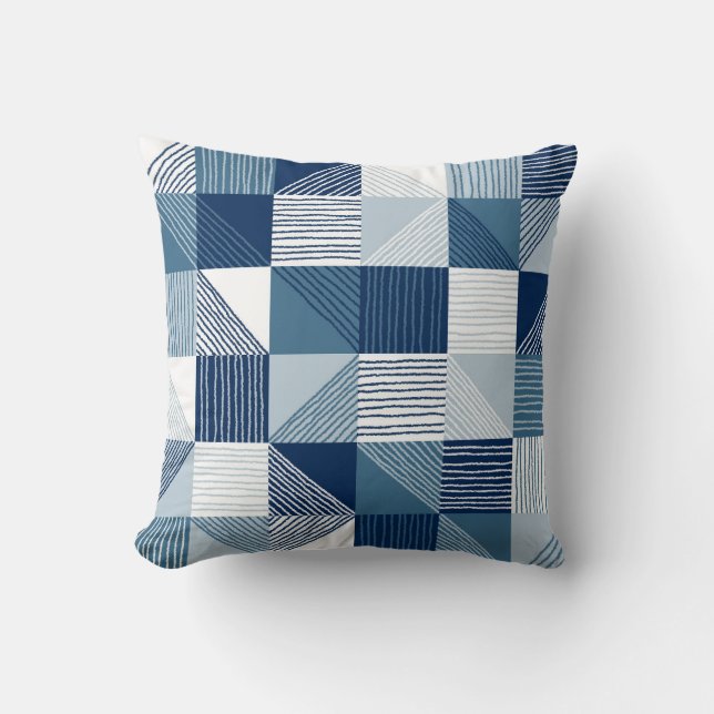 Moderne geometrische Quadrate und Linien, blau, bl Kissen (Vorderseite)