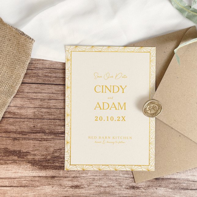 Moderne geometrische Rahmen-Hochzeit Save The Date (Von Creator hochgeladen)