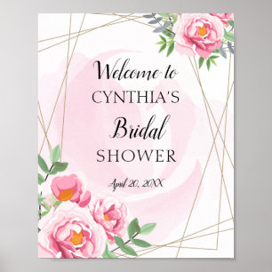 Moderne geometrische rosa Blumen-Hochzeitsdusche-W Poster