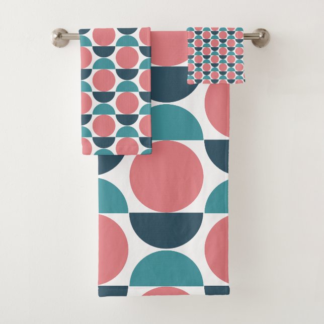Moderne geometrische, rosa und Aquamarine Kreise Badhandtuch Set (Insitu)