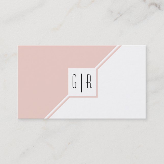 Moderne geometrische rosa und weiße Monogramm Visitenkarte (Vorderseite)