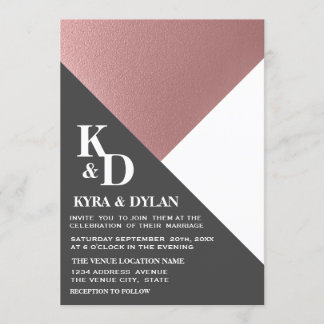 Moderne geometrische Rose Gold & Charcoal Gray Wed Einladung