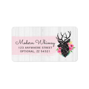 Moderne geometrische Rose Hirsch und Shabby Rustik Adressaufkleber