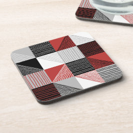 Moderne geometrische Schachbretter, schwarz, rot,  Getränkeuntersetzer