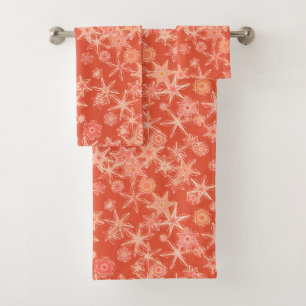 Moderne geometrische Schneeflocken, Mandarin Orang Badhandtuch Set