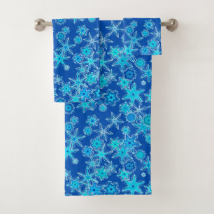Moderne geometrische Schneeflocken, Sapphire Blue Badhandtuch Set