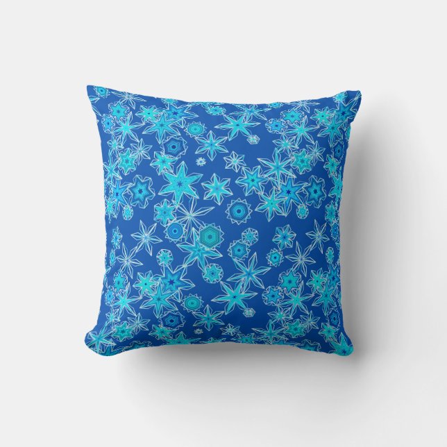Moderne geometrische Schneeflocken, Sapphire Blue Kissen (Vorderseite)