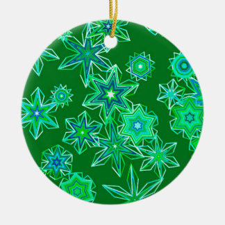 Moderne geometrische Schneeflocken, Smaragdgrün Keramik Ornament