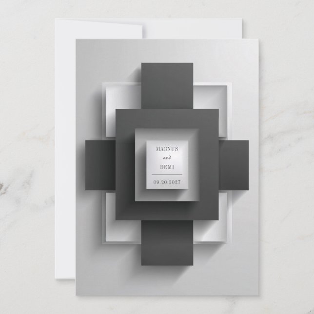 Moderne geometrische Schwarz-Weiß-Hochzeit Einladung (Vorderseite)