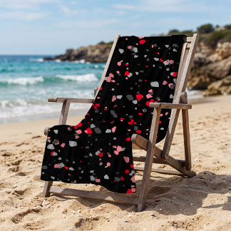 Moderne geometrische schwarze rote Terrazzo-Muster Strandtuch