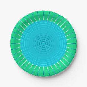 Moderne geometrische Sonne - Blau und Jadegrün Pappteller