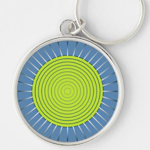 Moderne geometrische Sonne - Limette und Denimblau Schlüsselanhänger