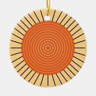 Moderne geometrische Sonne - Mandarin Orange Keramikornament