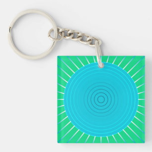Moderne geometrische Sonneburst - Blau und Jadegrü Schlüsselanhänger