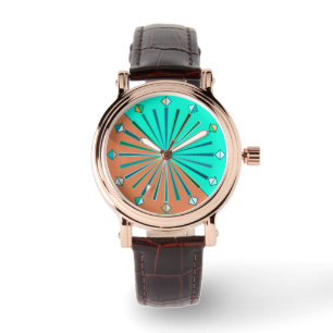 Moderne geometrische Sonnenbrille, Aqua & Schokola Armbanduhr