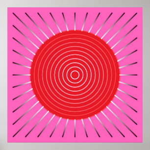 Moderne geometrische Sonnenburst - Fuchsia und Rot Poster