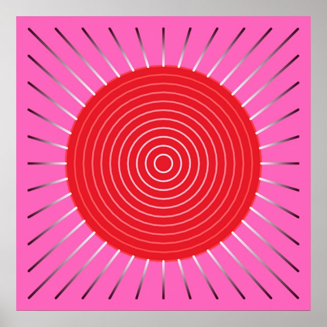 Moderne geometrische Sonnenburst - Fuchsia und Rot Poster (Vorne)