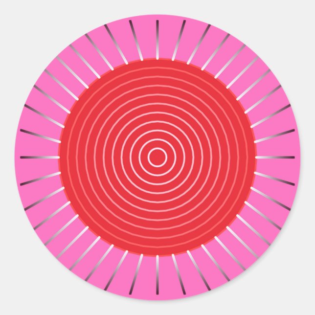 Moderne geometrische Sonnenburst - Fuchsia und Rot Runder Aufkleber (Vorderseite)
