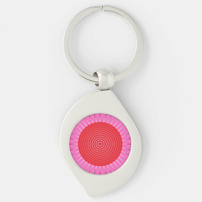 Moderne geometrische Sonnenburst - Fuchsia und Rot Schlüsselanhänger (Vorderseite)