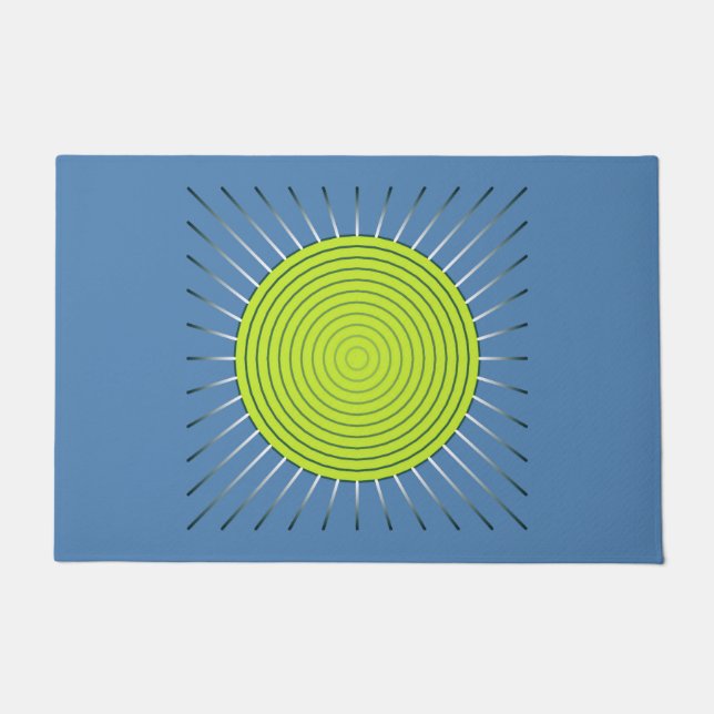 Moderne geometrische Sonnenburst, Limon und Denim  Fußmatte (Vorderseite)