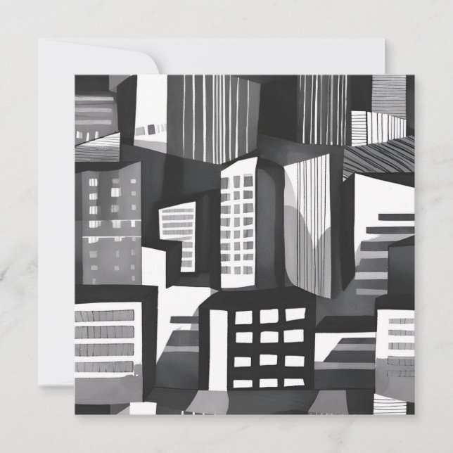 Moderne geometrische Stadt | Schwarz-Weiß-Karte (Vorderseite)