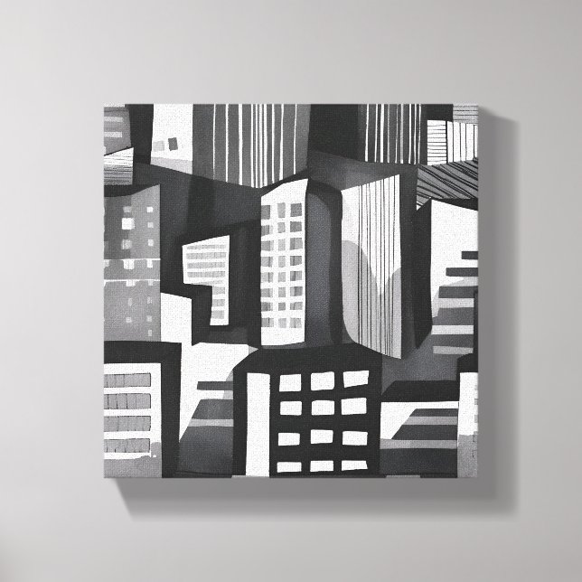 Moderne geometrische Stadt | Schwarz/Weiß Leinwanddruck (Vorderseite)