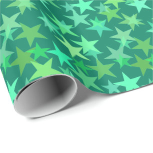 Moderne geometrische Sterne, Smaragd und Minze grü Geschenkpapier