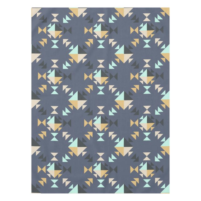 Moderne geometrische Stilelemente Mute Blue Beige Tischdecke (Vorderseite)