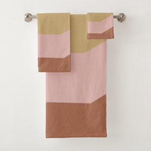 Moderne geometrische Streifen in Terracotta und Bl Badhandtuch Set