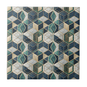 Moderne geometrische Teal- und Gold-Abstrakt-Patte Fliese