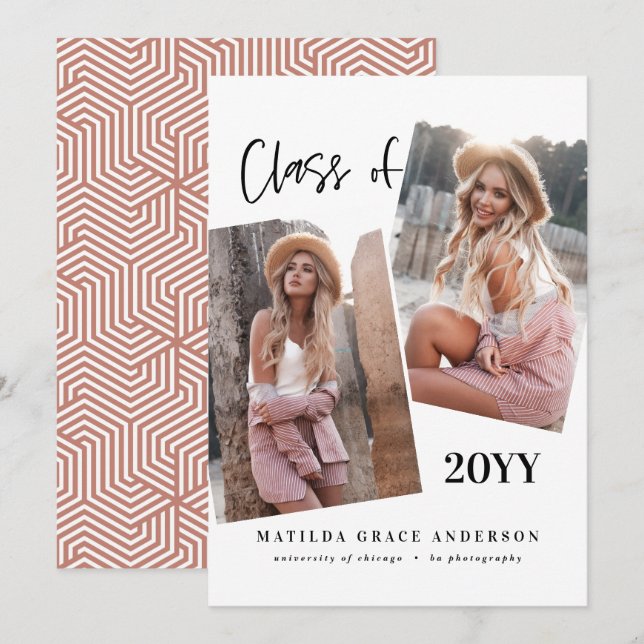 Moderne geometrische Terrakotta Foto Graduierungsp (Vorne/Hinten)