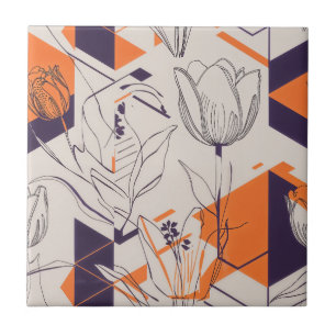 Moderne geometrische Tulpen-Linienkunst-Muster (5) Fliese