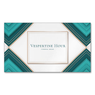Moderne geometrische Türkis Gold Chevron-Schichtku Magnetische Visitenkarte