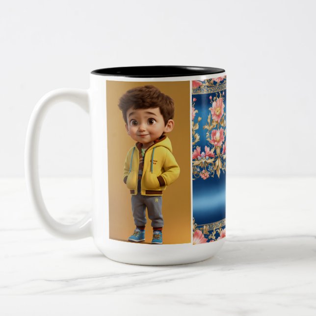 Moderne geometrische Umarmung - Zeitgenössischer K Zweifarbige Tasse (Links)
