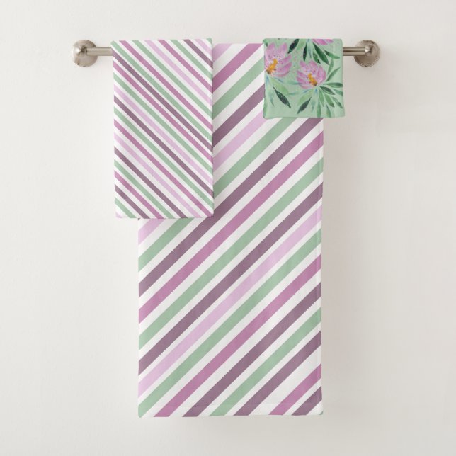 Moderne geometrische und florale Aquarellkunst Badhandtuch Set (Insitu)