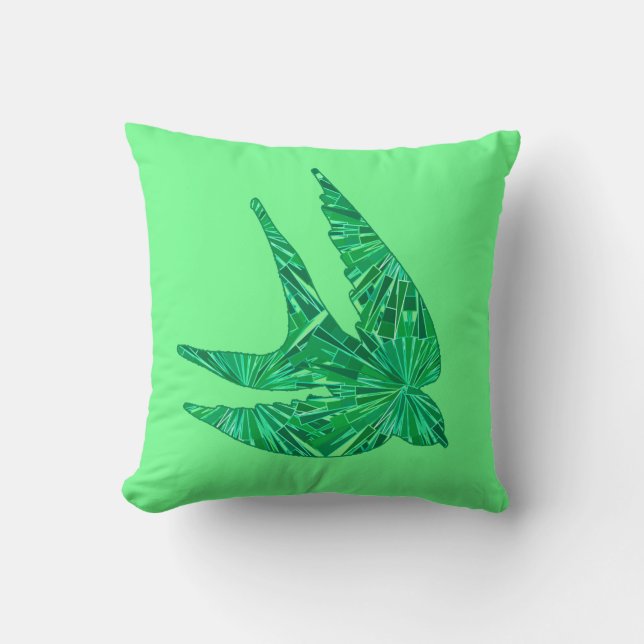 Moderne geometrische Vögel, Jade und Smaragdgrün Kissen (Vorderseite)