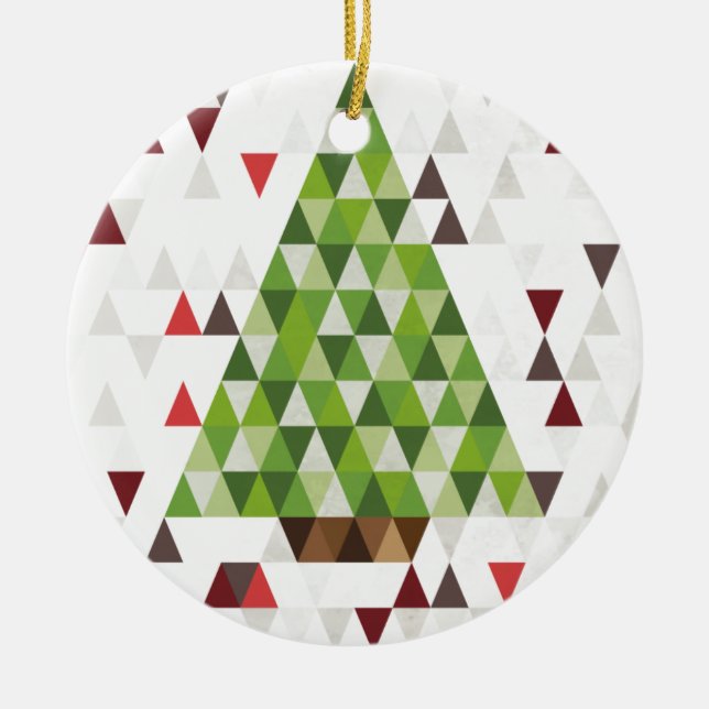 Moderne geometrische Weihnachtsbaum-Kunst Keramikornament (Vorne)