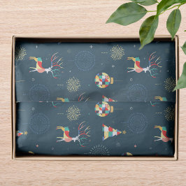 Moderne geometrische Weihnachtsbaum-Rentier Seidenpapier