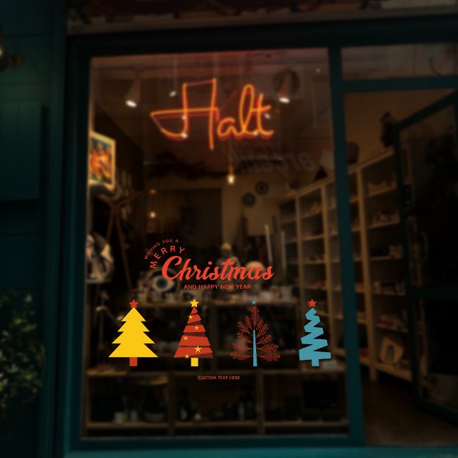 Moderne geometrische Weihnachtsbaumdekor Fensteraufkleber (Modern Geometry Christmas Tree Retail Shop Window Cling)
