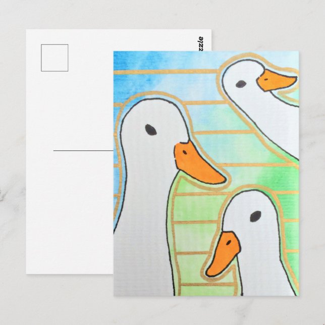 Moderne geometrische weiße Ducks Postkarte (Vorne/Hinten)