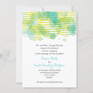 Moderne geometrische Zirkel Aqua, gelbe Hochzeit Einladung