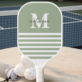 Moderne, gepflegte, pastellgrüne monogrammierte Na Pickleball Schläger