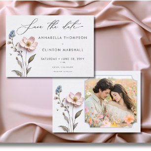 Moderne, gepresste Pastel-Wildblumen Hochzeitsstic Save The Date