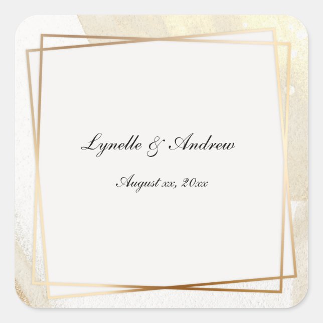 Moderne Gerahmte Hochzeit mit Gold & Creme Quadratischer Aufkleber (Vorderseite)