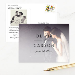 Moderne gerahmte Namensmonogramm-Dankeschön-Foto Postkarte