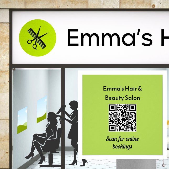 Moderne Geschäft- QR-Code Minimalistische Werbeakt Poster (A customizable poster template in lime green with QR code, for customers to enter their own text)