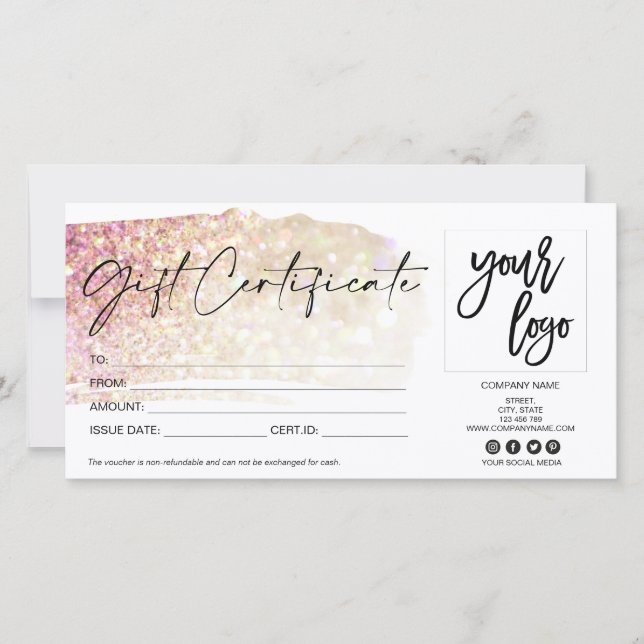 Moderne Geschenkkarte in Rosa - Logo (Vorderseite)