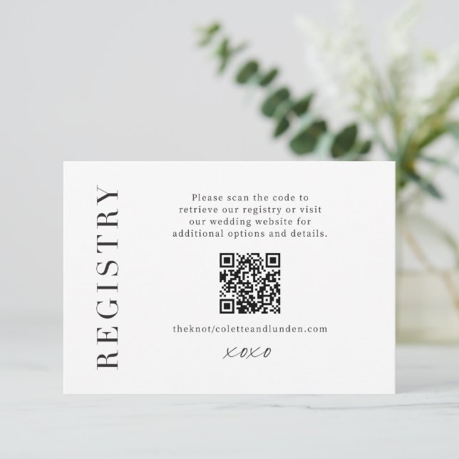 Moderne Geschenkregistrierung Hochzeitsszenario QR Begleitkarte (Stehend Vorderseite)