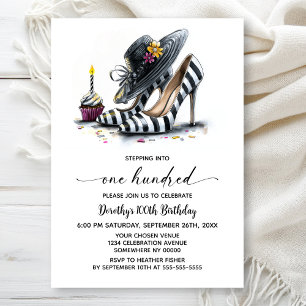 Moderne gestreifte High Heels zum 100. Geburtstag Einladung